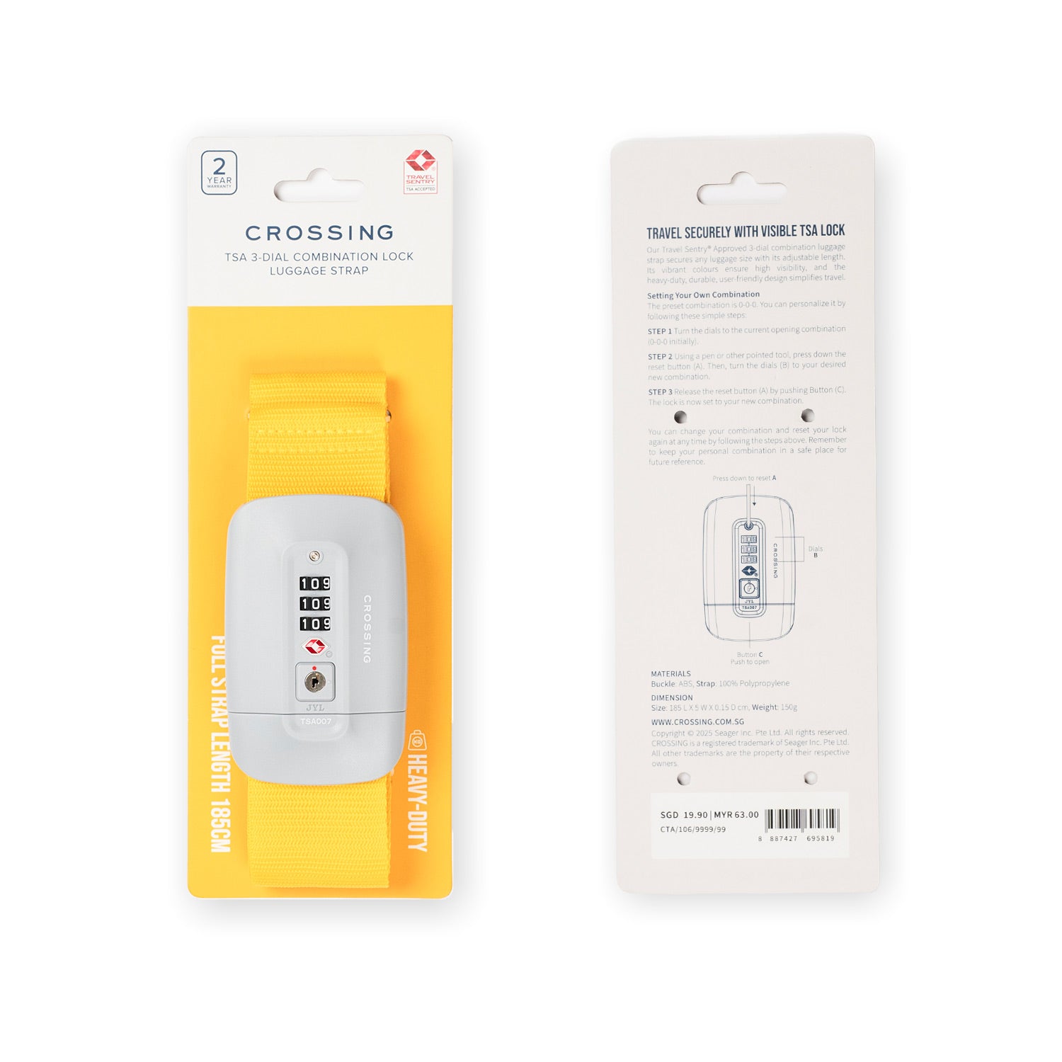 Crossing TSA 3-Dial Combination Lock Luggage Strap - Tuscany Yellow