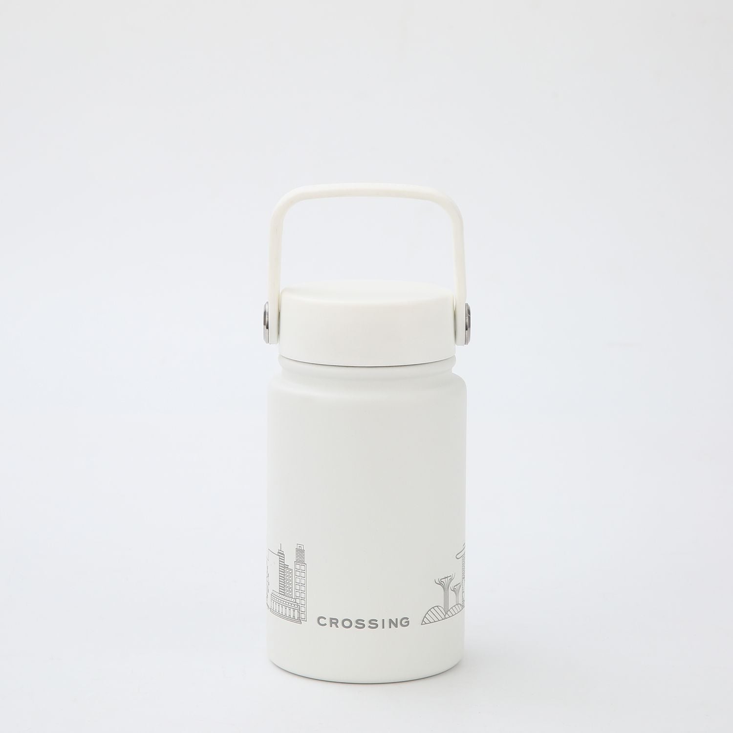 Crossing Urban Ceramic S/S Insulated Flat Cap Bottle With Handle 400ML - Skyline Singapore (Frost White)