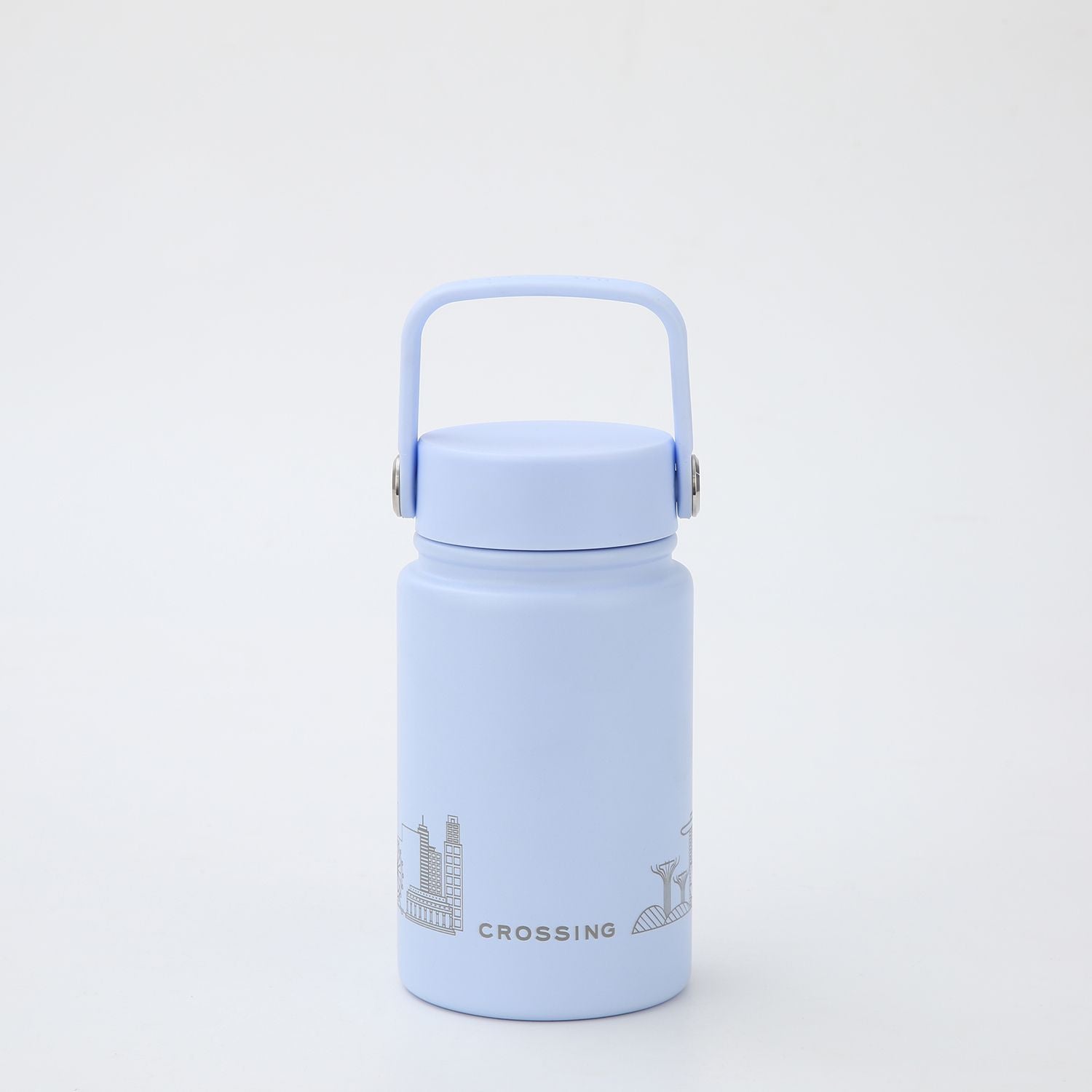 Crossing Urban Ceramic S/S Insulated Flat Cap Bottle With Handle 400ML - Skyline Singapore (Sky Blue)