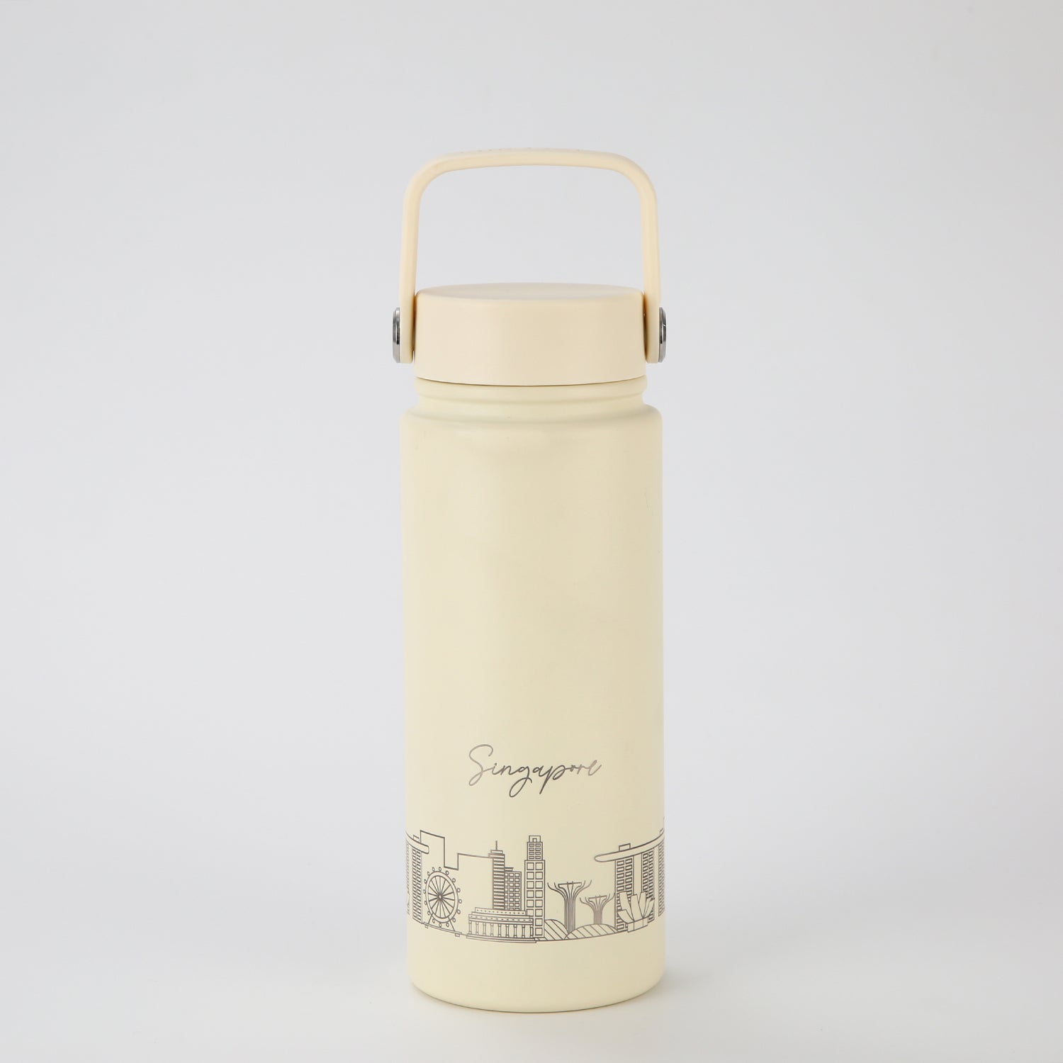 Crossing Urban Ceramic S/S Insulated Flat Cap Bottle With Handle 600ml - Skyline Singapore (White)