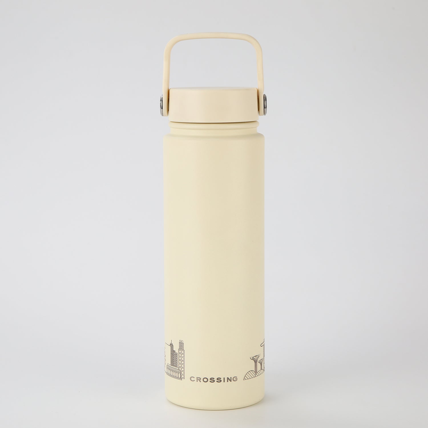 Crossing Urban Ceramic S/S Insulated Flat Cap Bottle With Handle 720ml - Skyline Singapore (White)