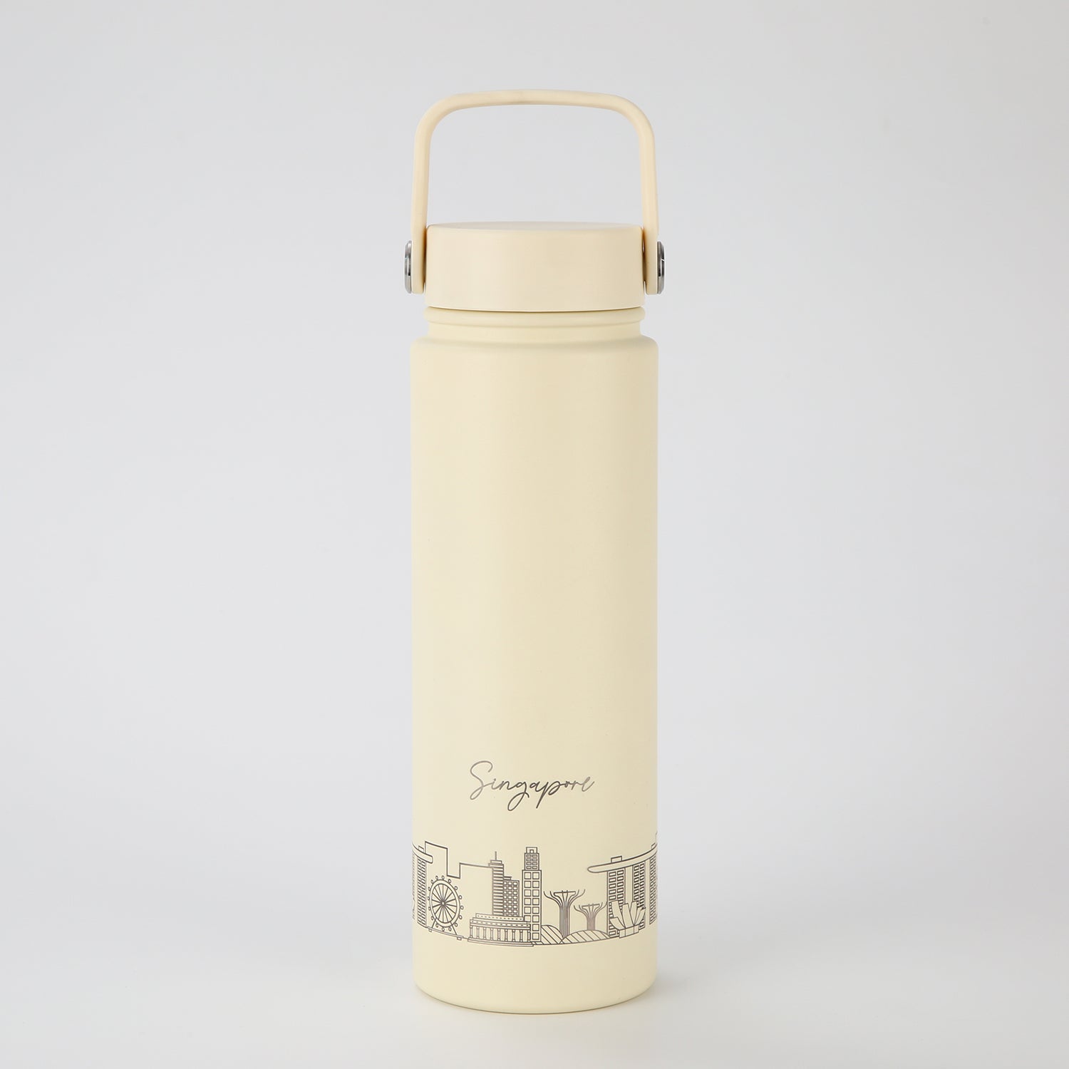 Crossing Urban Ceramic S/S Insulated Flat Cap Bottle With Handle 720ml - Skyline Singapore (White)