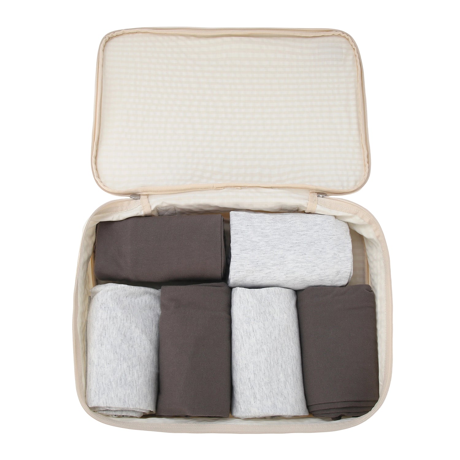 Crossing Waterproof Rayon Checked Packing Cube Set (2-Piece Set) - Beige