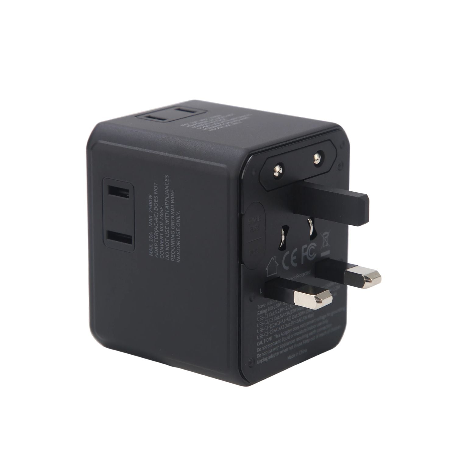 Crossing World Travel Adaptor 45W V2 With  3 USB-C + 2 USB-A - Black