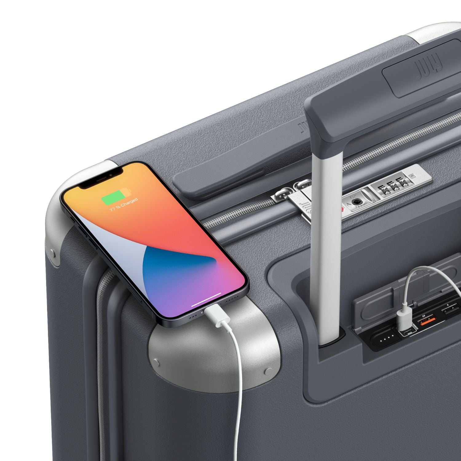 July Carry On Original Polycarbonate 21" Luggage With Power Bank & USB/USB-C Cable - Steel Blue