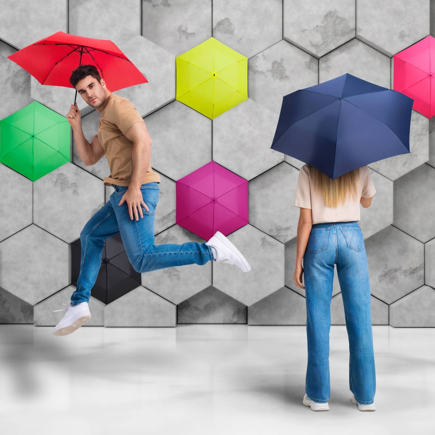 Knirps US.050 Ultralight Slim Manual Umbrella (UV Protection) - Vanilla / Iridisent Inner Coating