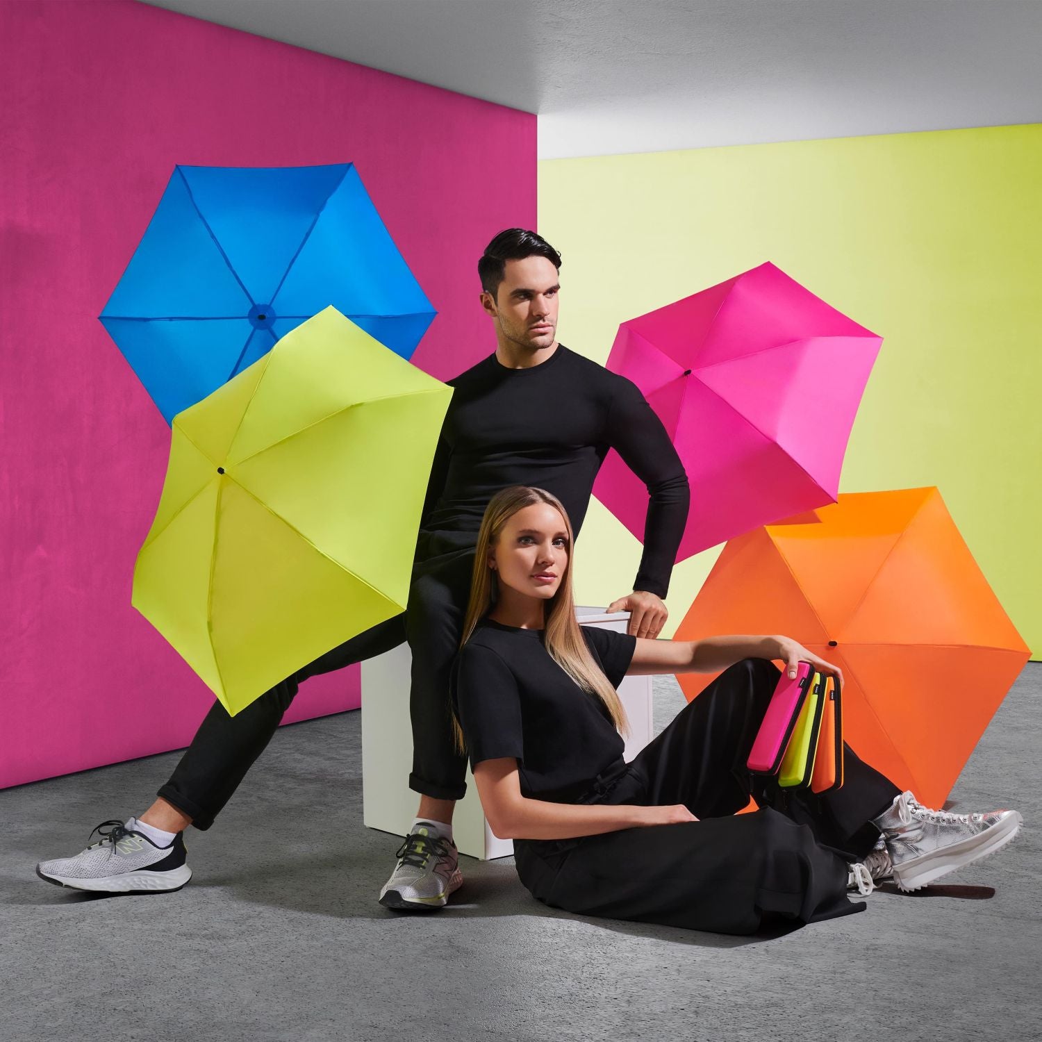 Knirps X4U Ultralight Slim Manual Umbrella With Eva Case - Neon Yellow