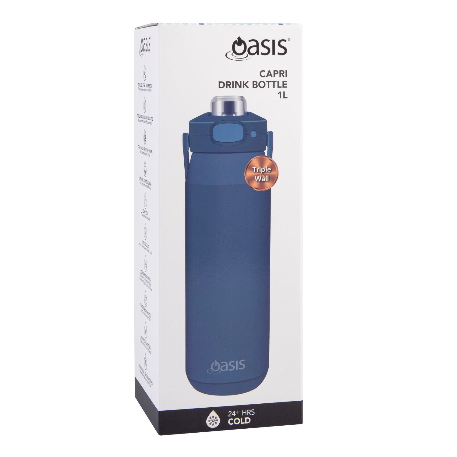 Oasis Ceramic S/S Triple Wall Capri Quick Release Drink Bottle 1L - Indigo