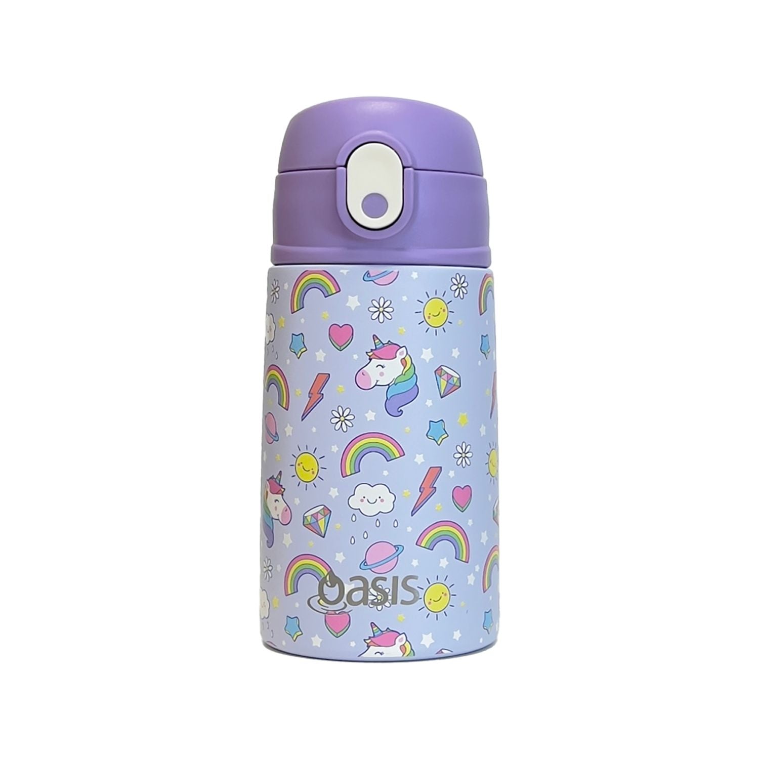 Oasis Kids' Water Bottle with Sipper Silicone Straw 400ML - Rainbow Unicorns