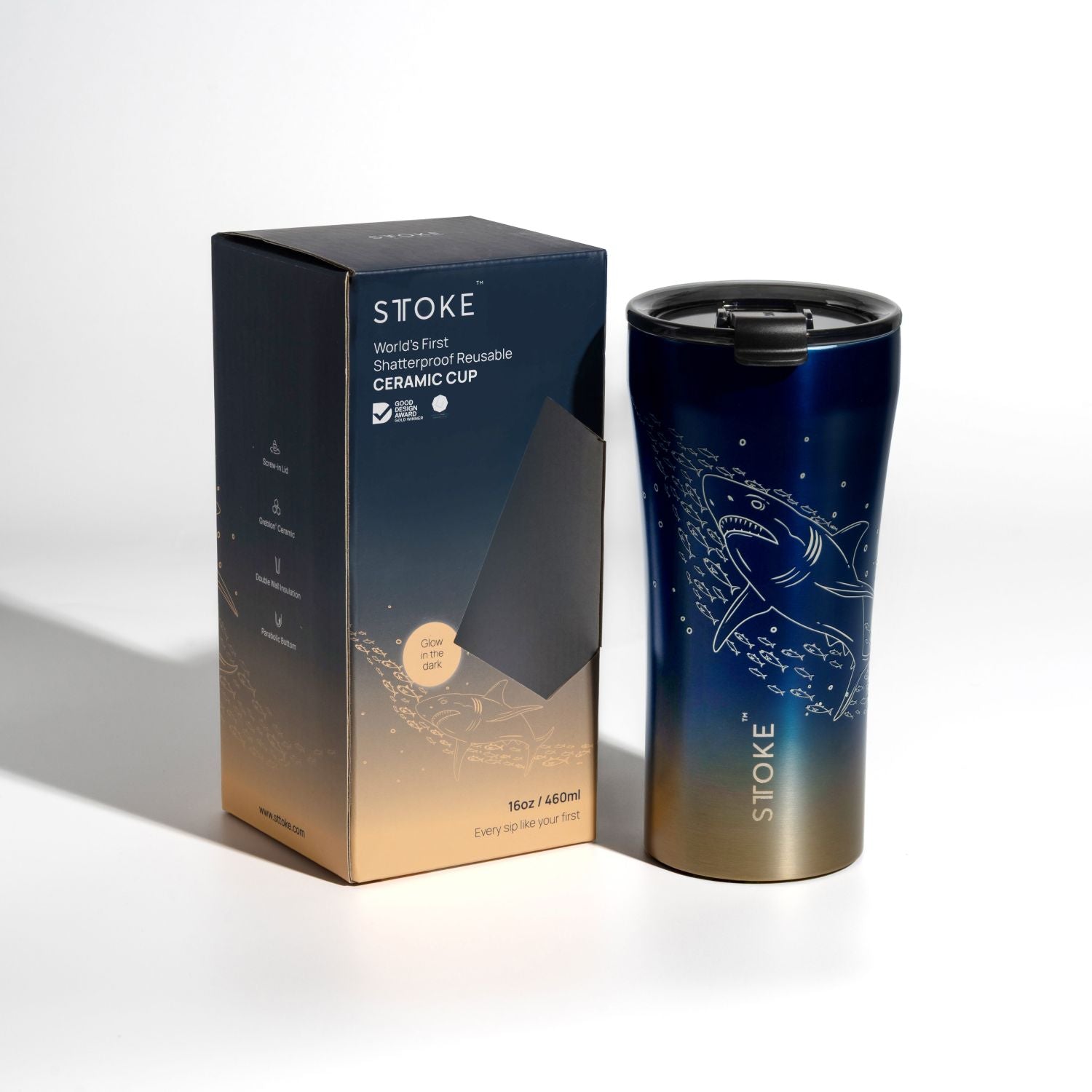 STTOKE Limited Edition Leakproof Ocean Series Insulated Cup 16OZ - Shark