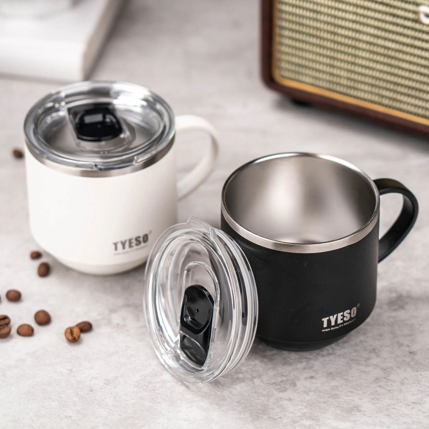Tyeso Dock Slider Sipper Stackable S/S Vacuum Insulated Table Mug 330ml - White