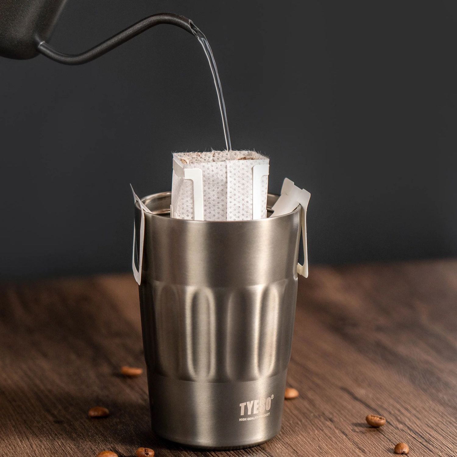 Tyeso Onyx Sipper S/S Vacuum Coffee Tumbler W Foldable Handle 500ml - Gray