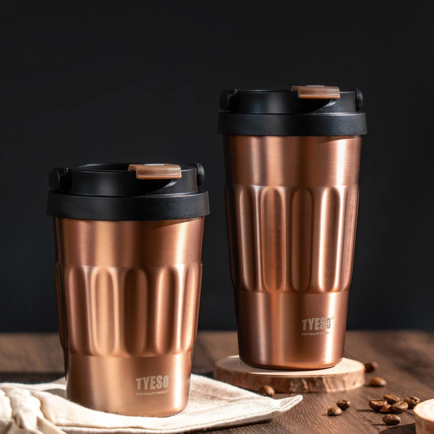 Tyeso Onyx Sipper S/S Vacuum Coffee Tumbler W Foldable Handle 500ml - Rose Gold