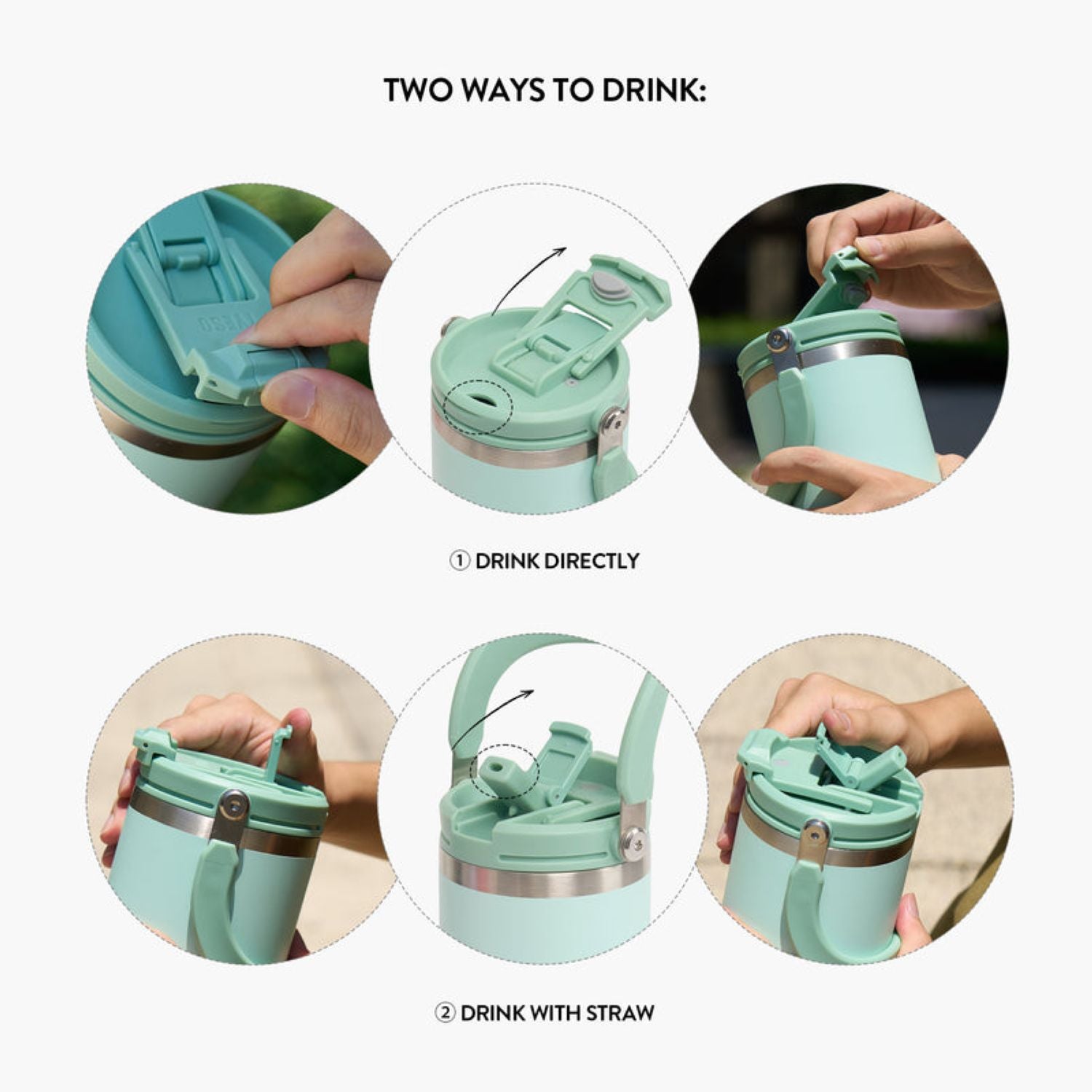 Tyeso Roam 2.0 Leakproof 2 In 1 Sip & Straw Lid S/S Vacuum Insulated Tumbler With Handle 900ML - Grey