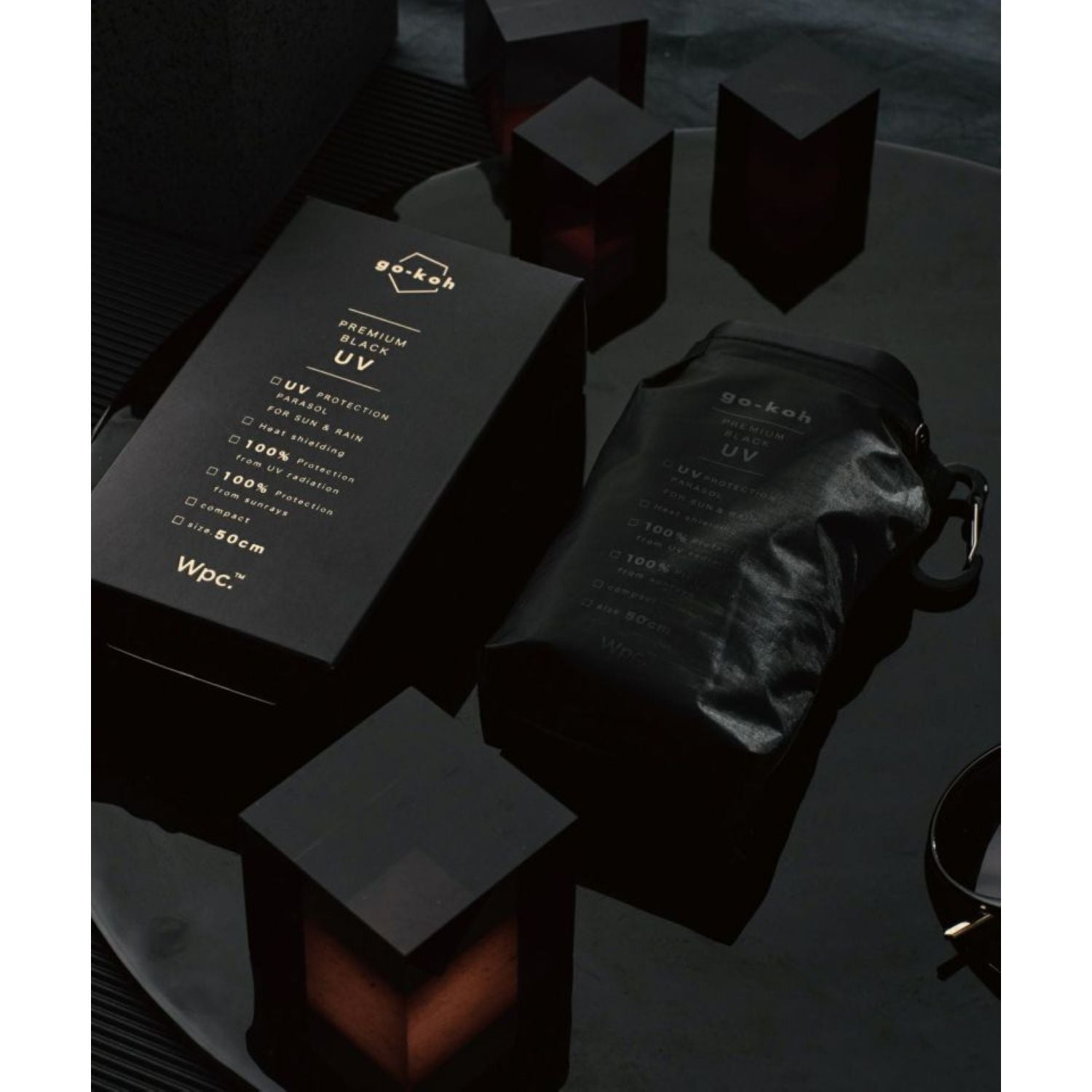 WPC Go-Koh Premium Black Compact UV Protection UPF 50+ Umbrella 50cm (Black)