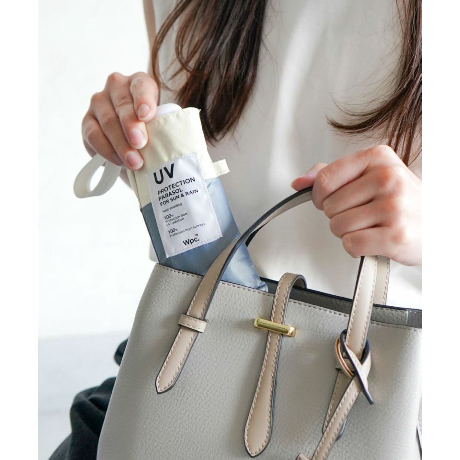 WPC Patchwork Tiny (2025) UV Protection UPF 50+ Umbrella 47cm (Light Grey)