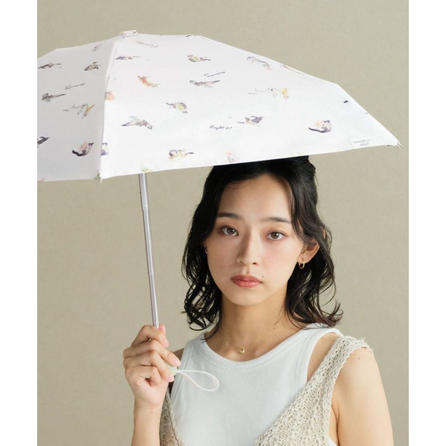 WPC X Masayuki Oki Neko (2025) UV Protection UPF 50+ Umbrella 47cm (Off White)