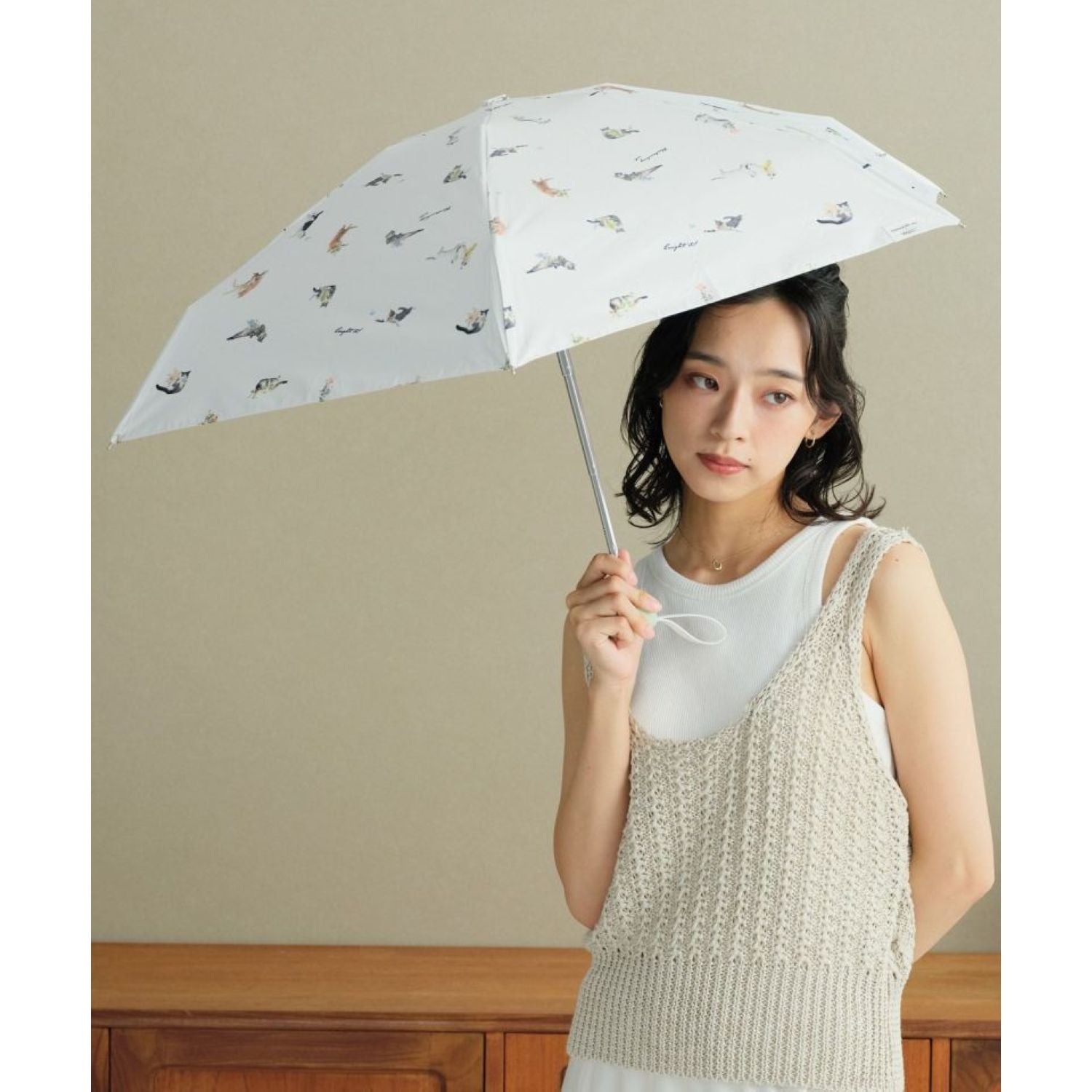 WPC X Masayuki Oki Neko (2025) UV Protection UPF 50+ Umbrella 47cm (Off White)