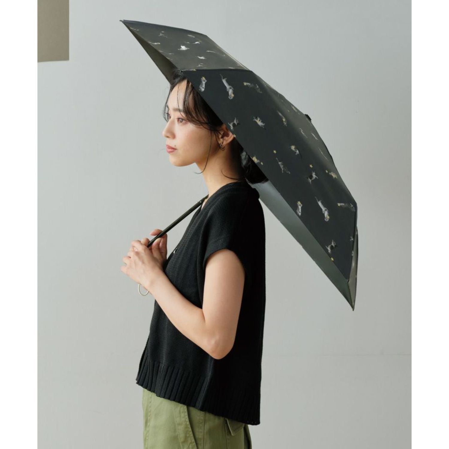 WPC X Masayuki Oki Neko UV Protection UPF 50+ Umbrella 49cm (Black) - V2